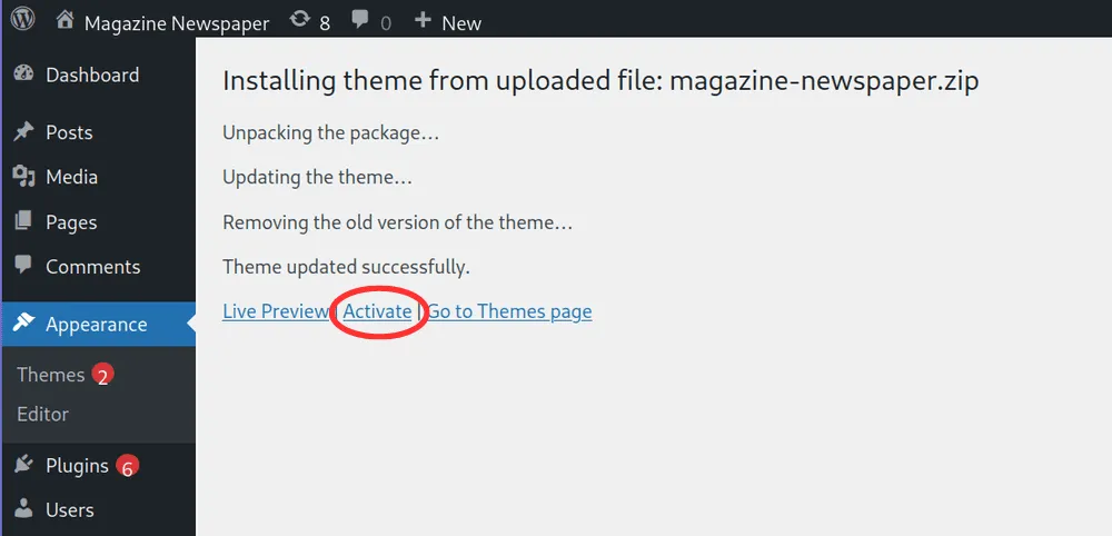 How to Install WordPress Theme: Activate